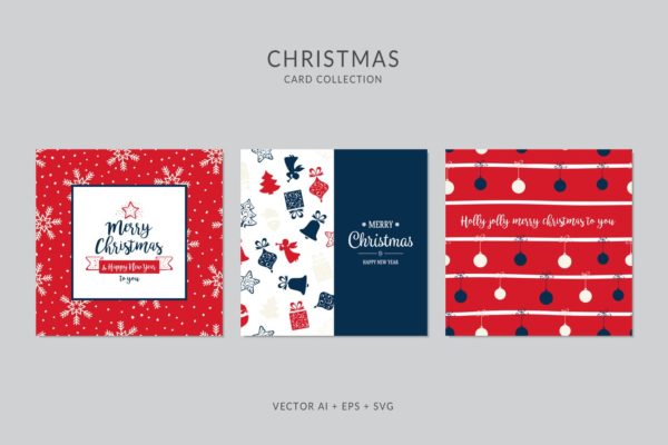 浓厚节日氛围圣诞节贺卡制作矢量设计模板集v1 Christmas Greeting Card Vector Set