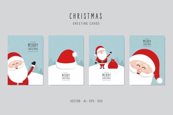 圣诞老人图案圣诞节贺卡制作矢量设计模板集v2 Christmas Santa Claus Greeting Vector Card Set