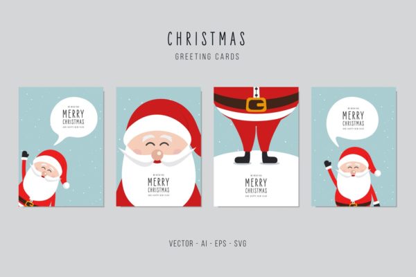 圣诞老人图案圣诞节贺卡制作矢量设计模板集v3 Christmas Santa Claus Greeting Vector Card Set