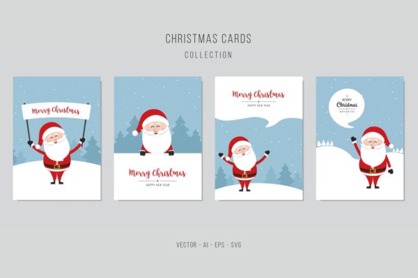 圣诞老人圣诞贺卡制作设计模板v1 Christmas Santa Claus Vector Card Set. vol.1
