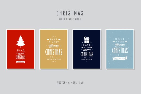图形文字徽标风格圣诞节贺卡制作设计模板 Christmas Greeting Vector Card Set