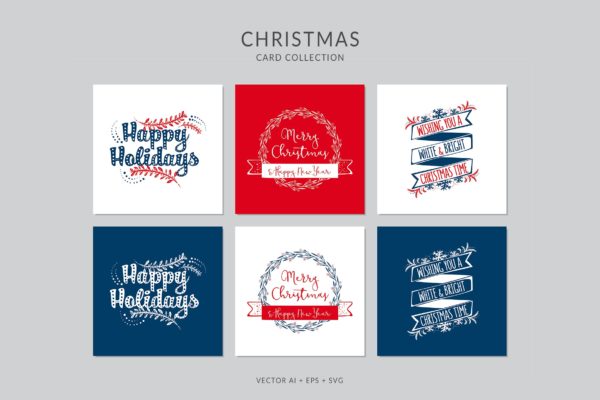 圣诞节祝福语徽章图案贺卡制作矢量设计模板 Christmas Greeting Card Vector Set