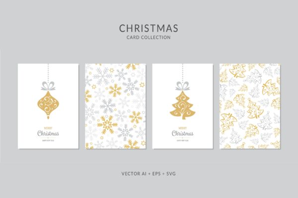 圣诞树/雪花/圣诞装饰元素圣诞节贺卡制作矢量设计模板 Christmas Greeting Card Vector Set