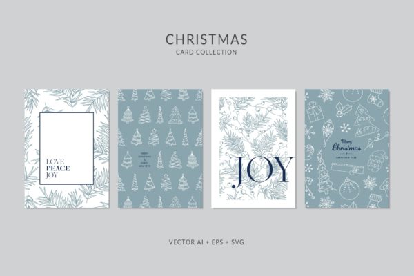 圣诞元素装饰艺术圣诞节贺卡制作矢量设计模板集v7 Christmas Greeting Card Vector Set