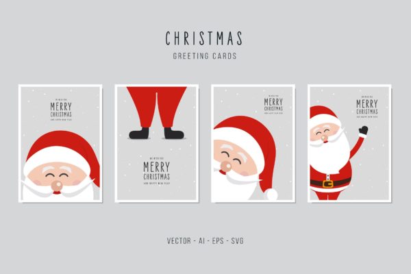 可爱圣诞老人圣诞节主题贺卡制作设计模板 Christmas Santa Claus Cute Vector Card Set