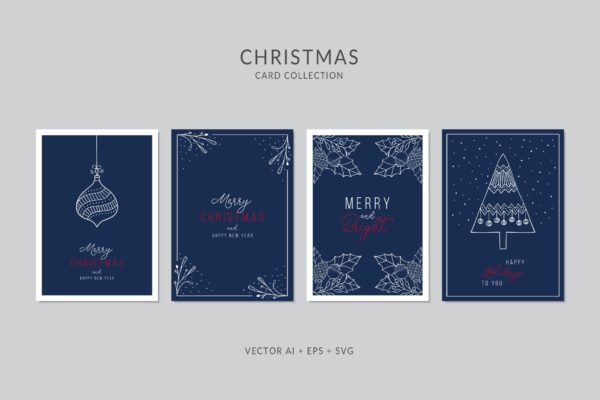 圣诞元素装饰艺术圣诞节贺卡制作矢量设计模板集v8 Christmas Greeting Card Vector Set