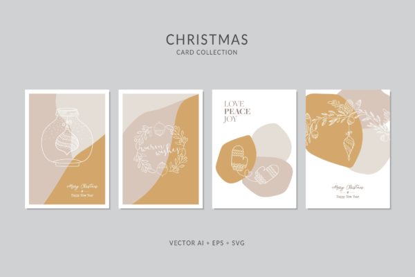 创意三色设计风格圣诞节贺卡制作矢量设计模板集v8 Christmas Greeting Card Vector Set