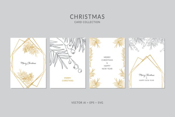 圣诞元素装饰艺术圣诞节贺卡制作矢量设计模板集v6 Christmas Greeting Card Vector Set