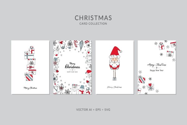 圣诞礼物手绘图案圣诞节贺卡制作矢量设计模板集v2 Christmas Greeting Card Vector Set