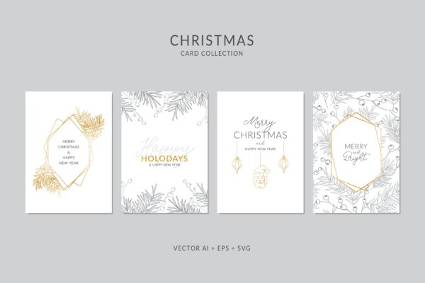 圣诞元素装饰艺术圣诞节贺卡制作矢量设计模板集v5 Christmas Greeting Card Vector Set