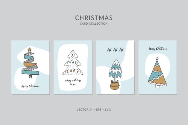 创意圣诞树手绘图案圣诞节贺卡制作矢量设计模板集v2 Christmas Greeting Card Vector Set