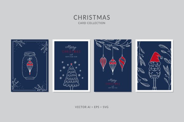 圣诞元素装饰艺术圣诞节贺卡制作矢量设计模板集v4 Christmas Greeting Card Vector Set