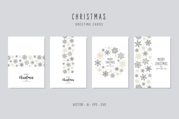 创意雪花手绘圣诞节贺卡制作矢量设计模板集v4 Christmas Greeting Vector Card Set