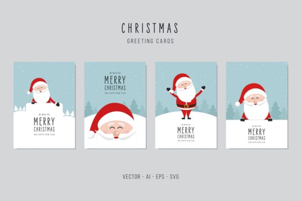 圣诞老人图案圣诞节贺卡制作矢量设计模板集v1 Christmas Santa Claus Greeting Vector Card Set