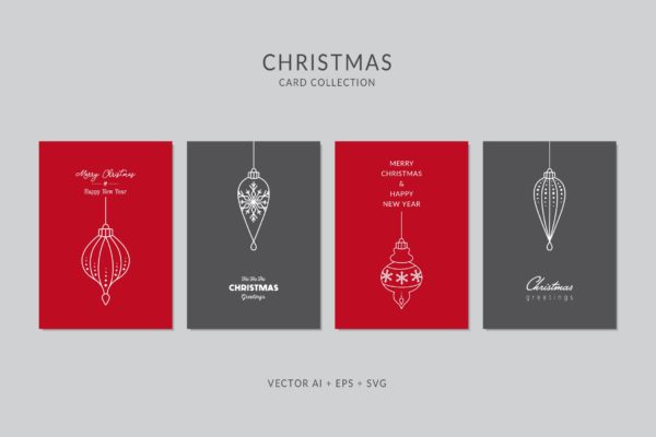 简笔画艺术风格圣诞节贺卡制作矢量设计模板集v4 Christmas Greeting Card Vector Set