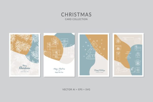 创意三色设计风格圣诞节贺卡制作矢量设计模板集v7 Christmas Greeting Card Vector Set