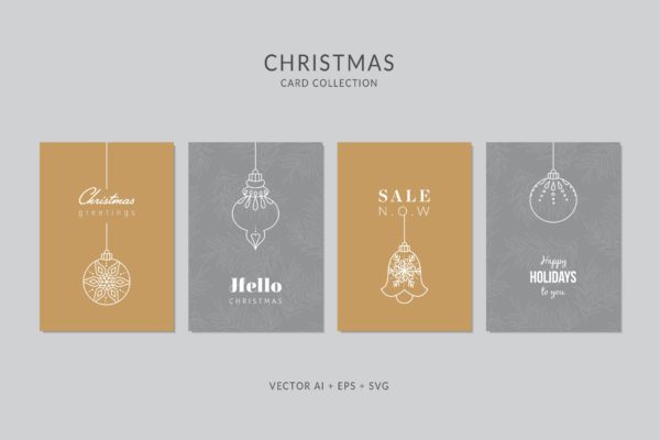简笔画艺术风格圣诞节贺卡制作矢量设计模板集v2 Christmas Greeting Card Vector Set