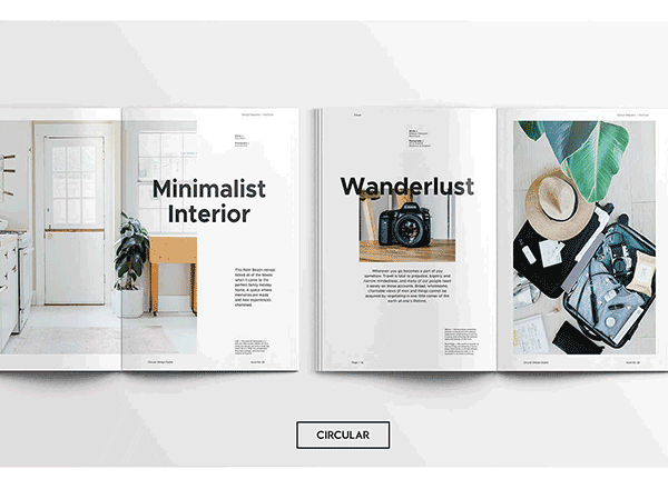 第一素材下午茶：时尚简约风格的画册手册宣传册楼书InDesign设计模板
