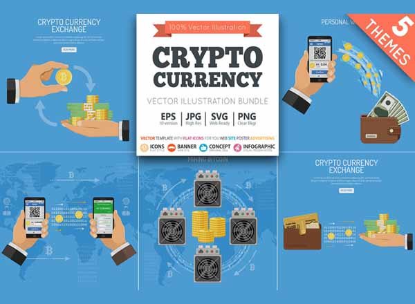 5款比特币主题矢量插画素材[eps,svg,png,jpg]