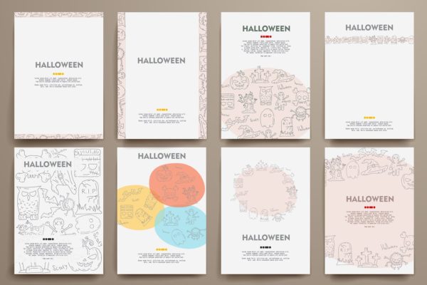 涂鸦万圣节主题画册设计模板 Doodle Halloween brochures.