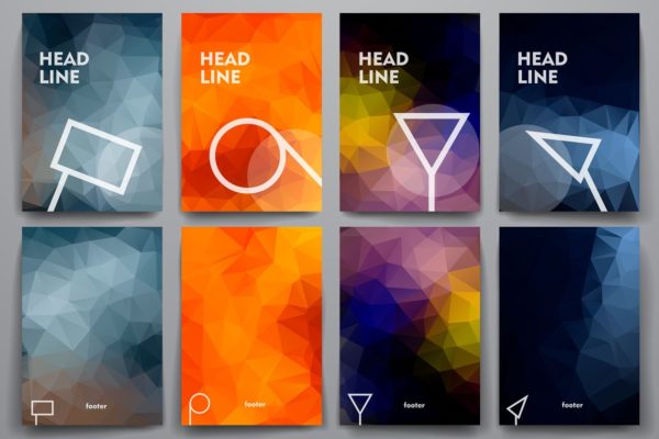 多边形抽象图形彩色画册设计模板 Colorful brochures in poli style