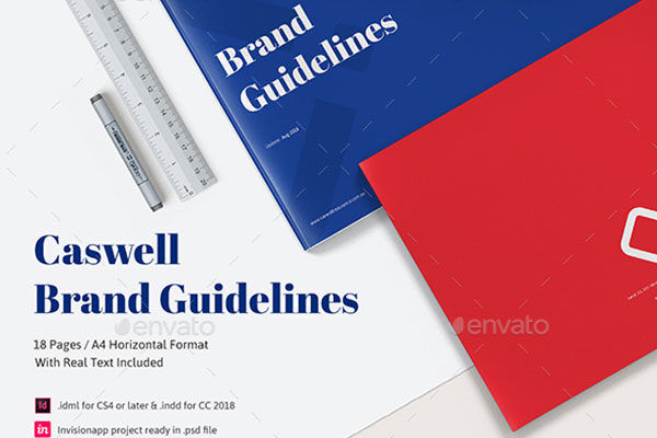 18页A4尺寸的品牌指南模板 Caswell A4 Brand Guidelines Template [psd,indd]