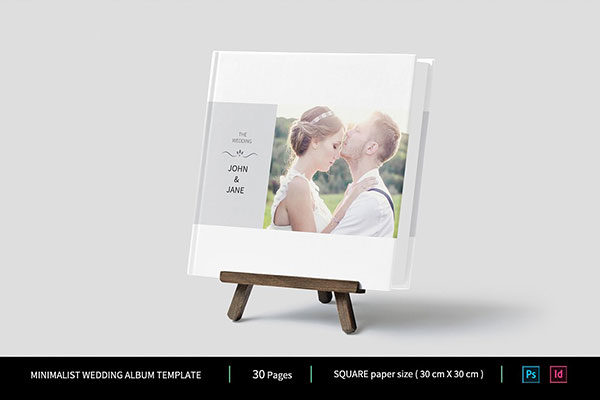 唯美极简的正方形婚纱照相册模板 Minimalist Square Wedding Album [indd,psd]