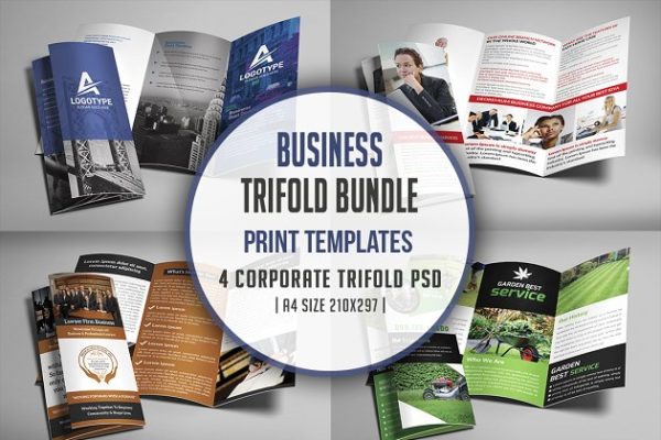 企业商务合作宣传杂志画册设计模板 Corporate Trifold Brochure Bundle
