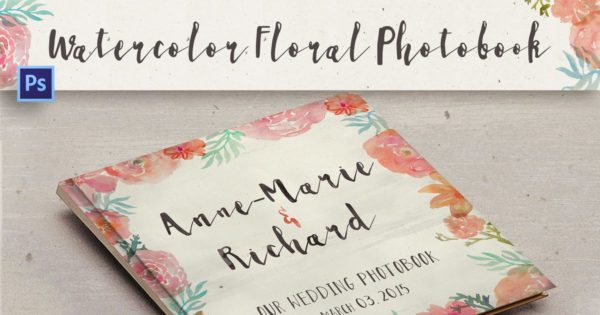 手绘水彩花卉婚礼相册/纪念册PSD模板 Watercolor Floral Photobook