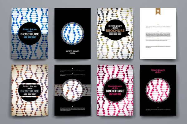 一套DNA分子风格的宣传小册子模板  Set of brochure in molecule style