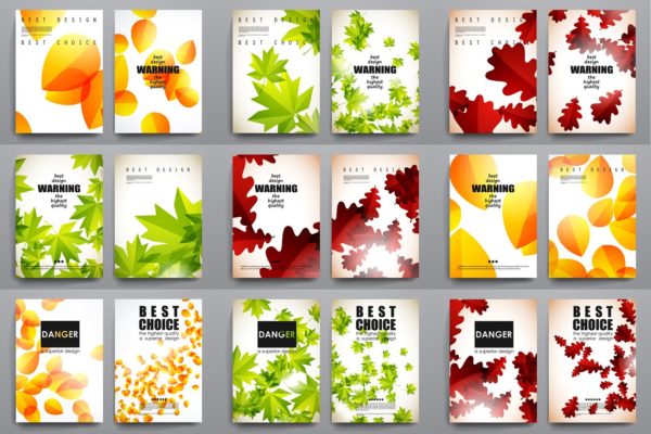 一大组秋天风格树叶海报模板 Big set of autumn style templates