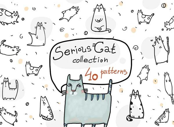 文艺范的手绘猫图形素材精选打包文件[EPS]