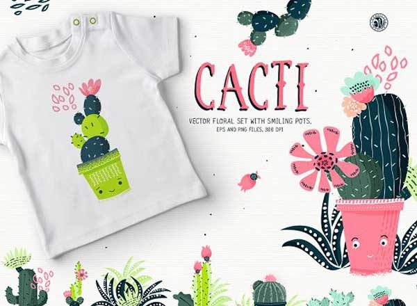 仙人掌与微笑花盆矢量素材精选 Cacti With Smiling Pots