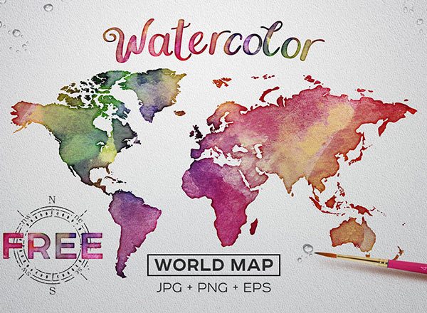 水彩质感世界地图 FREE Watercolor World Map