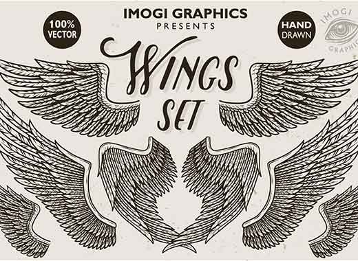 酷炫的手绘矢量翅膀素材精选文件[ai,psd]