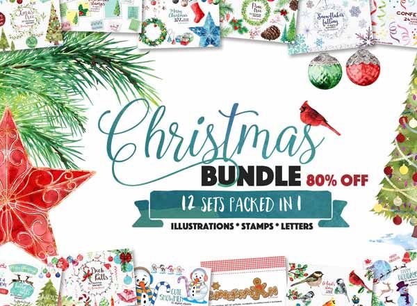 350+超丰富实用的圣诞节水彩手绘素材精选打包文件[png]