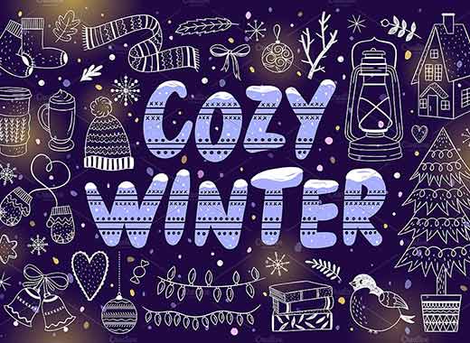 手绘卡通冬季系列插图矢量素材精选文件[png,eps]