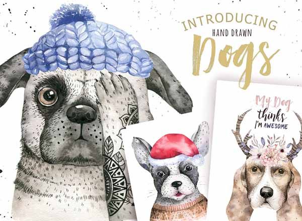 高质量手绘水彩狗狗汇总[PNG, PSD]