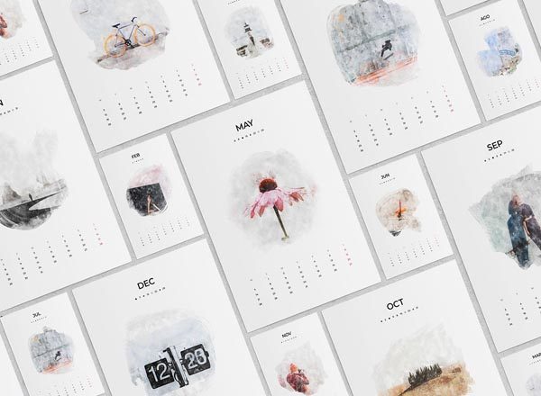 高逼格2018水彩日历模版文件[indd]
