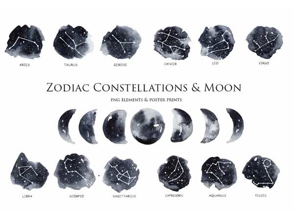 神秘的水墨星座元素高清图文件[png,jpg]