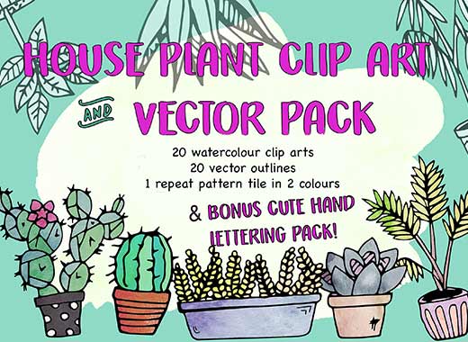 精致的室内植物剪贴画和涂鸦风格卡通素材精选文件[png]