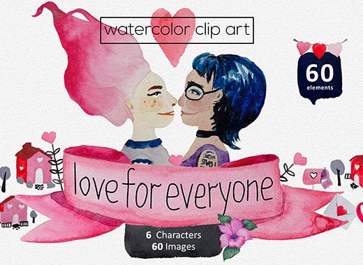 情人节主题的水彩插图素材精选合辑文件[png,psd]