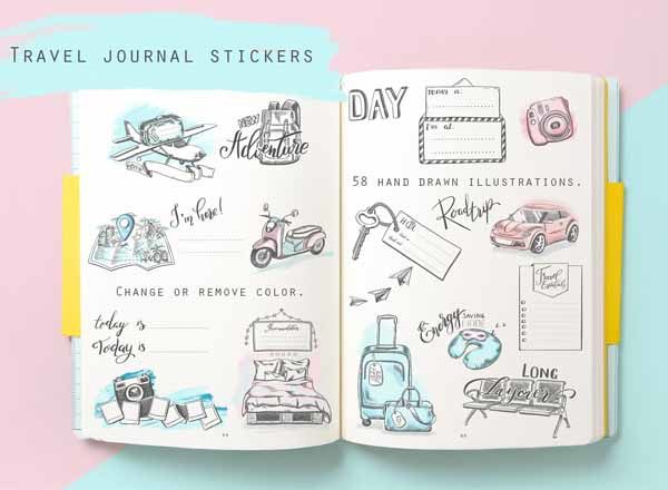 58款手绘旅行贴纸打包文件[psd]
