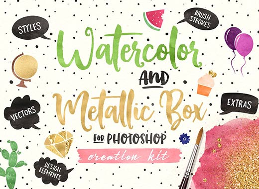 蚂蚁素材精选下午茶：手工打造漂亮华丽的水彩和金属盒纹理文件 2.41GB[psd,png,als]