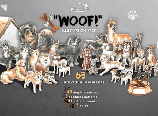 一套手绘的汪星人矢量插画素材精选文件[png,pdf]