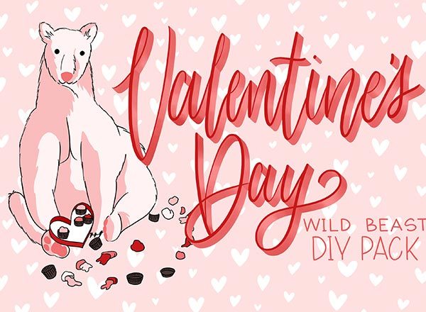 手绘风格的粉色野生动物情人节素材精选