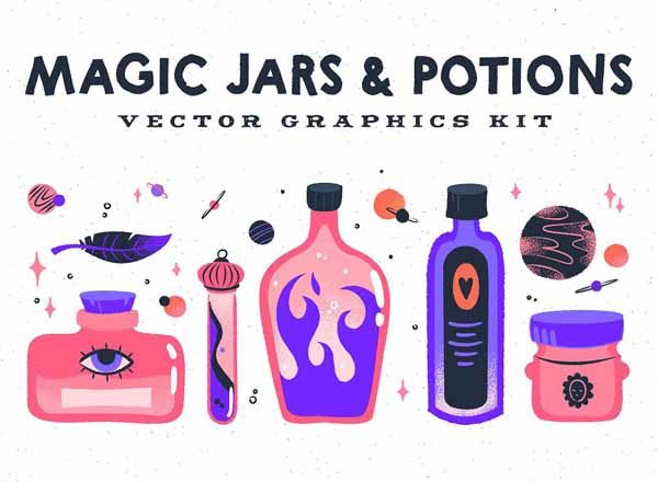 手绘炼金术师的魔法瓶系列矢量素材精选文件[ai,png]