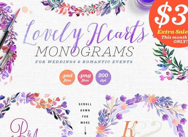 6款精致手绘紫罗兰色植物元素文件[psd,png]