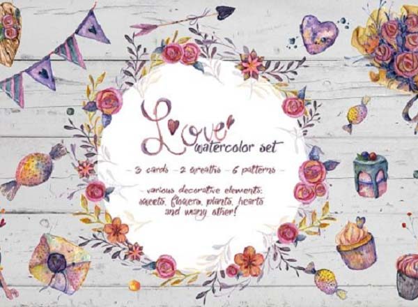 “爱”系列特色复古水彩画素材精选