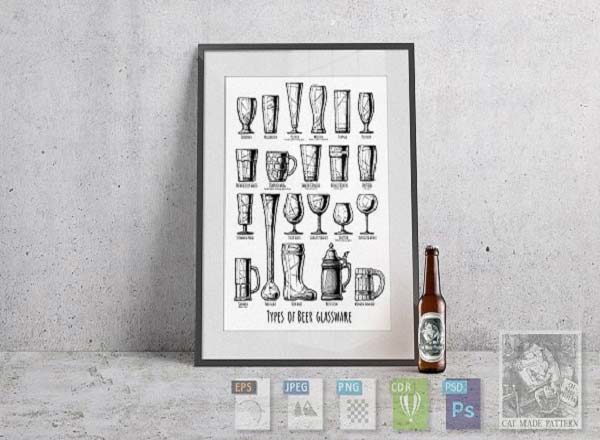 特色手绘啤酒玻璃器皿图形素材精选